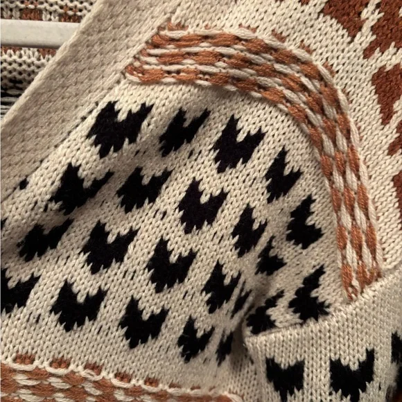 Pink Rose Boho Aztec Long Open Cardigan Cozy Fall Sweater Size S - Picture 5 of 6